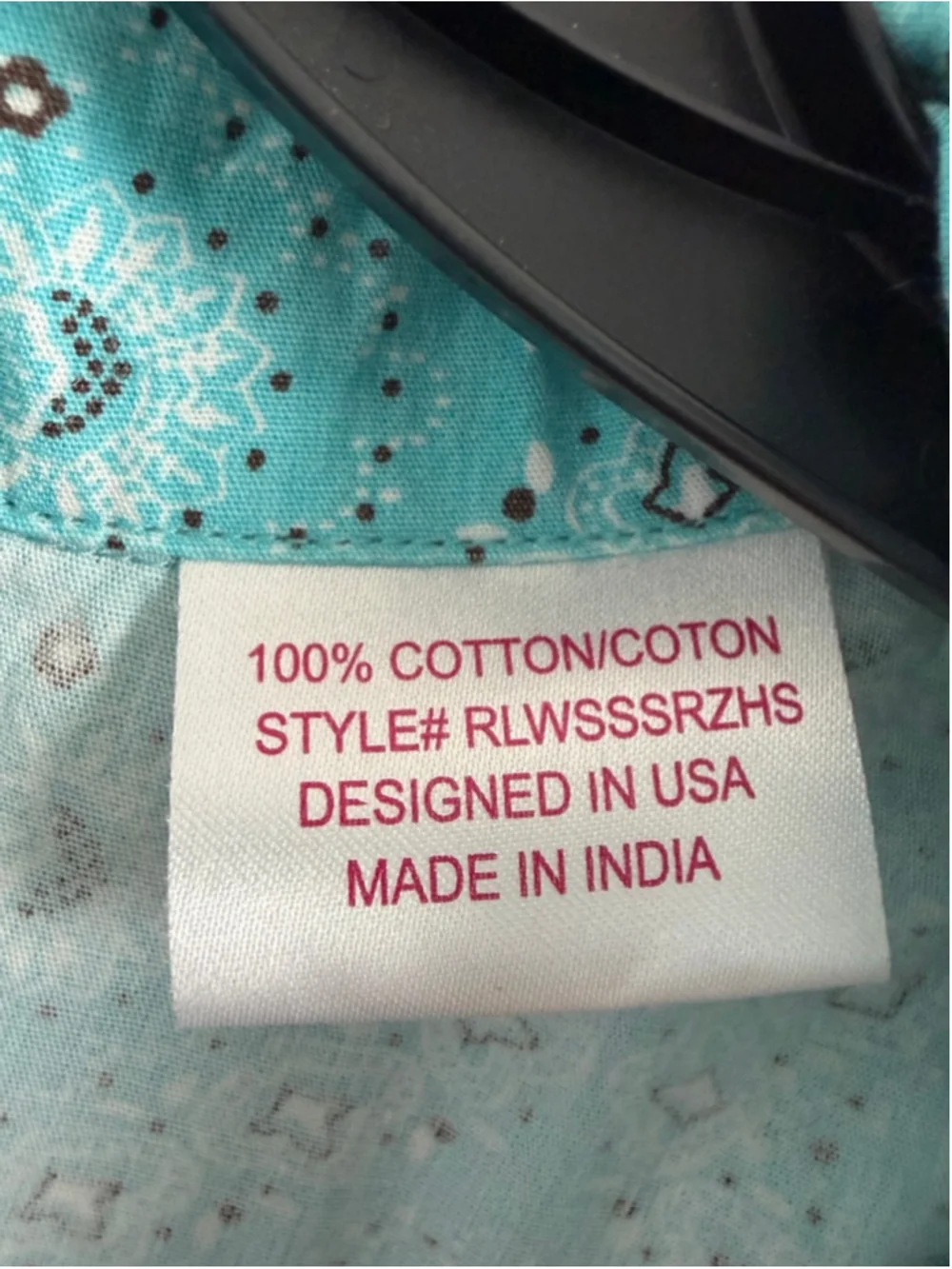 Women's Panhandle Turquoise & White Bandana Print Sleeveless Button Down Shirt L - Picture 3 of 4